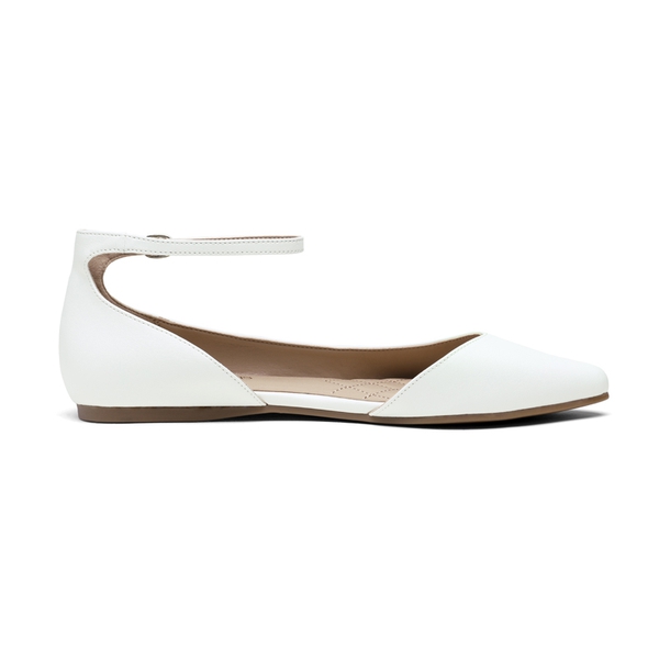 Pointed Toe Ankle Strap Ballet Flats Shoes - WHITE PU - 2